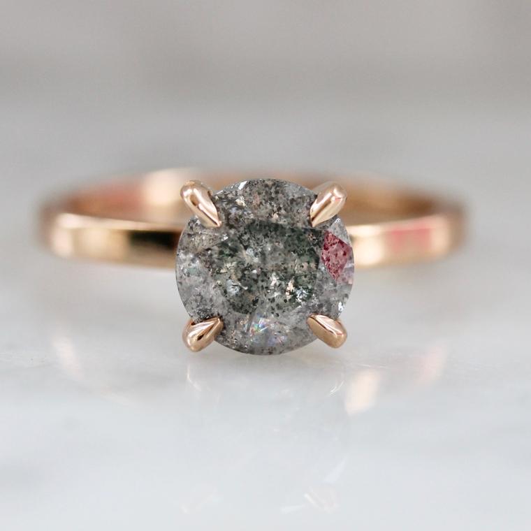 1496 Wide Band Solitaire Setting 18k Peach Gold With Round Cut Salt & Pepper Diamond