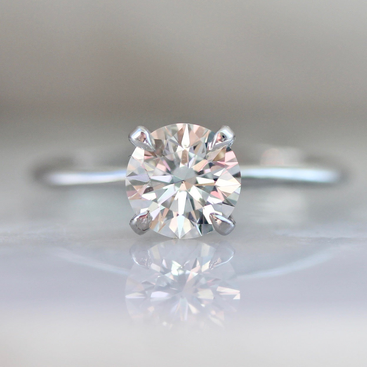 Round Brilliant Cut Diamond Ring in 18k White Gold Gem Breakfast Custom