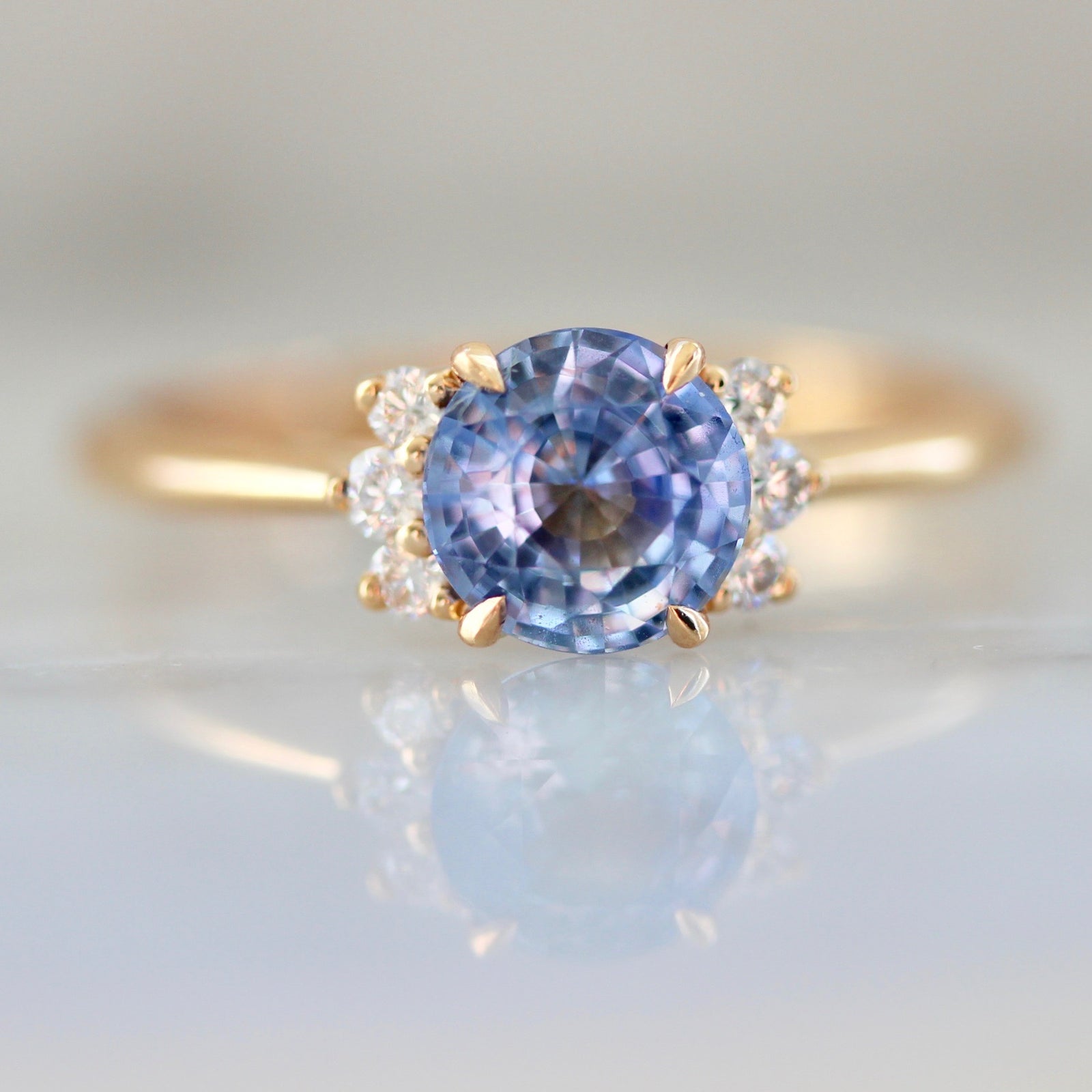 Periwinkle Sapphire & Diamond Ring in 18k Peach Gold 2530