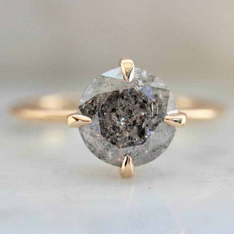 18k Peach Gold Compass Set Prong Setting with Salt & Pepper Diamond