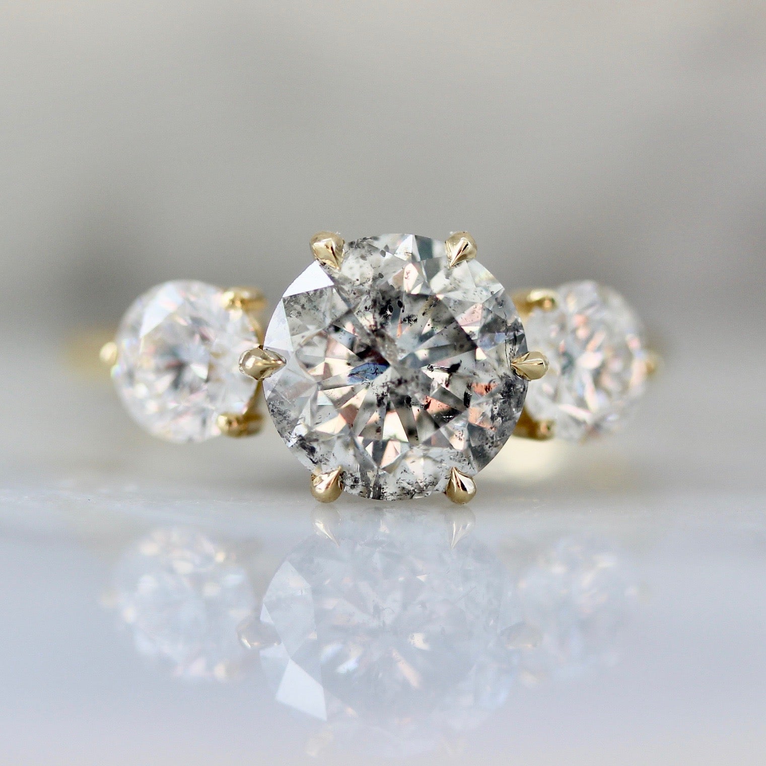 Gem Breakfast Three Stone Diamond Ring in 18k Yellow Gold 2648