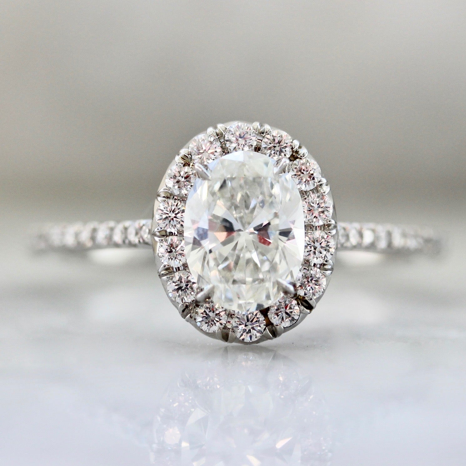 1516 Stunning Oval Cut Diamond Ring with Seamless Halo Design Platinum Gem Breakfast Custom