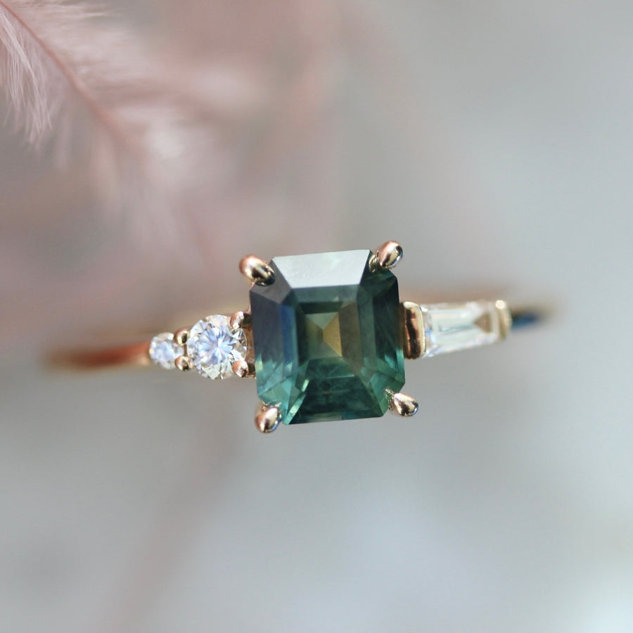 Inside Scoop Green Asscher Cut Opalescent Sapphire Ring