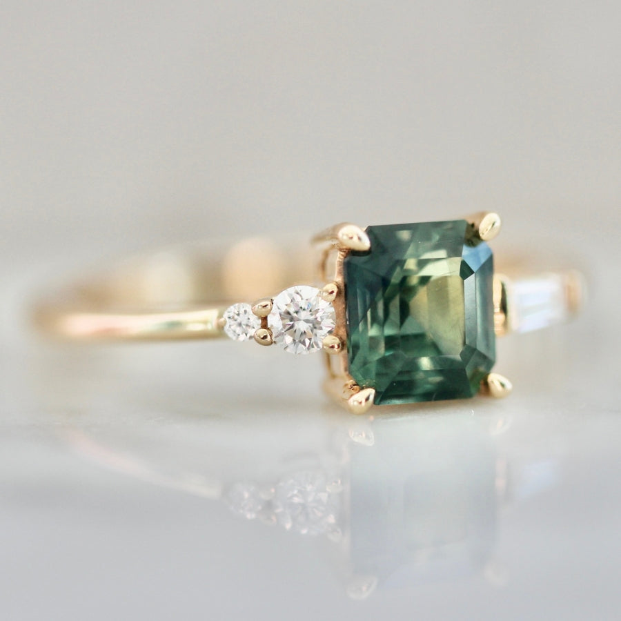Inside Scoop Green Asscher Cut Opalescent Sapphire Ring