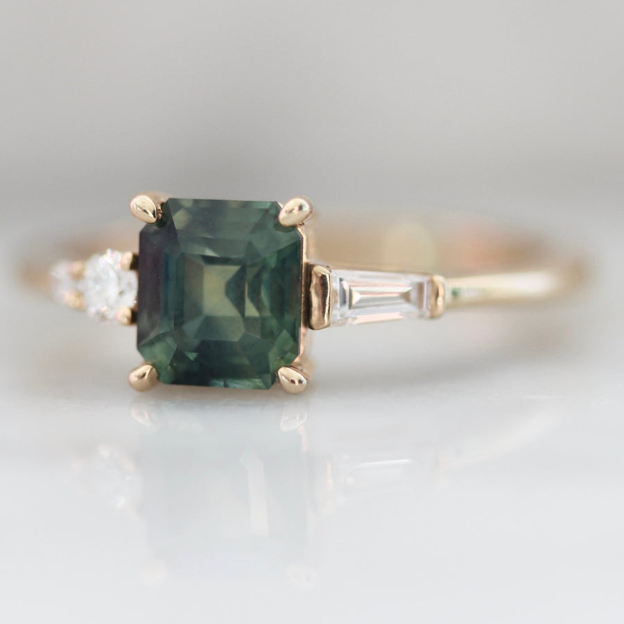 Inside Scoop Green Asscher Cut Opalescent Sapphire Ring