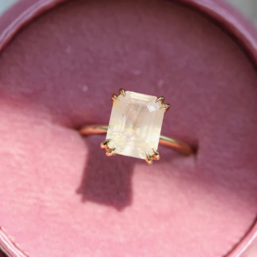 
            Invite Only Pink Emerald Cut Opalescent Sapphire Ring