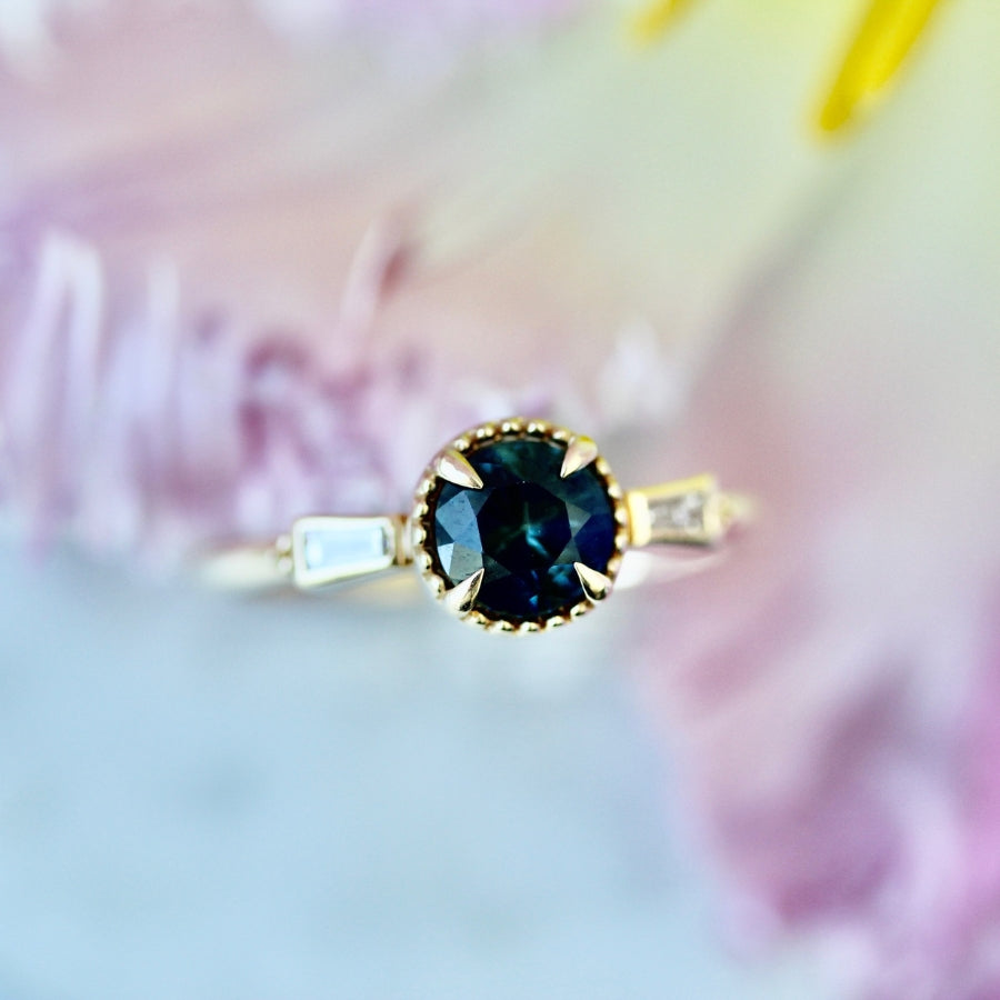 
            Isleview Teal Round Brilliant Cut Sapphire Ring