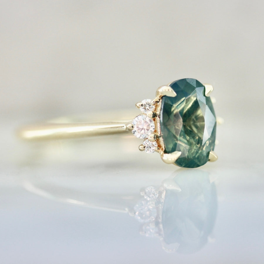 Jungle Jewel Green-Blue Oval Cut Opalescent Sapphire Ring