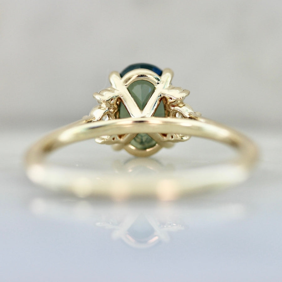 Jungle Jewel Green-Blue Oval Cut Opalescent Sapphire Ring