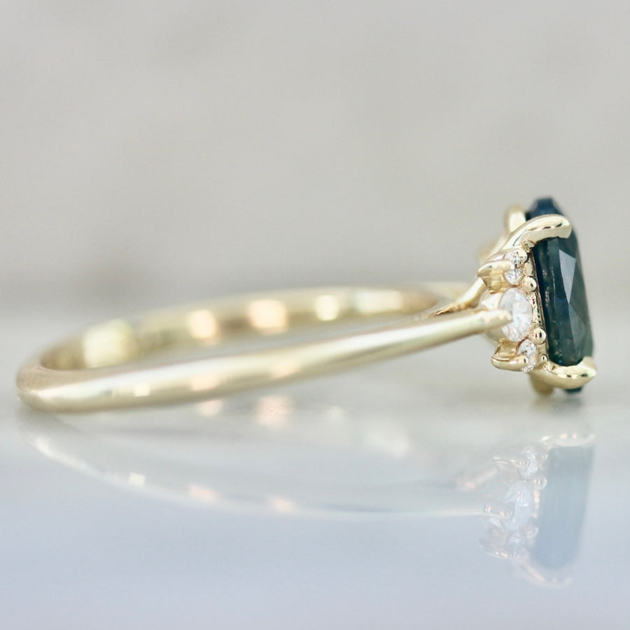 Jungle Jewel Green-Blue Oval Cut Opalescent Sapphire Ring
