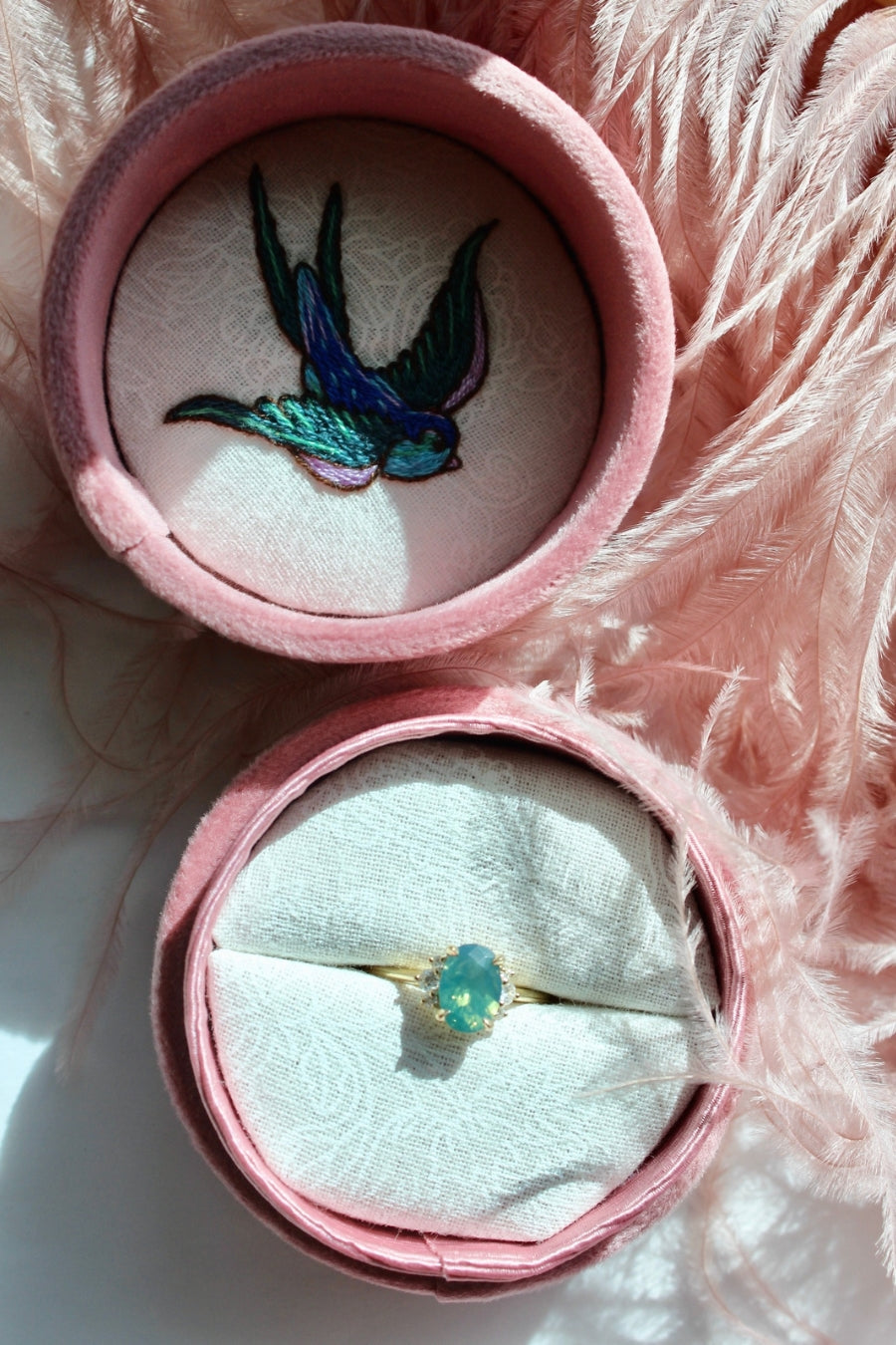 Jungle Jewel Green-Blue Oval Cut Opalescent Sapphire Ring