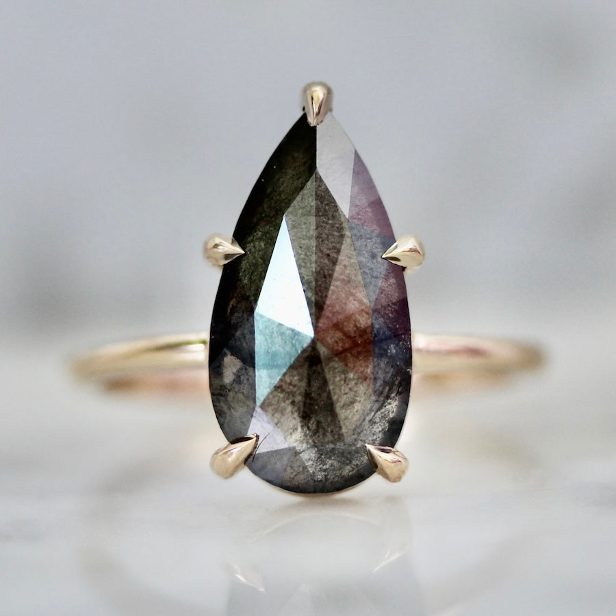 6689 Large Salt and Pepper Pear Cut Diamond Ring