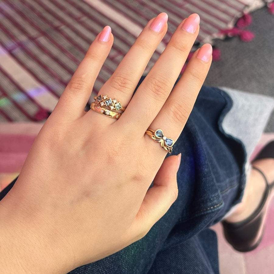 Light Blue-Green Princess Cut Sapphire & Diamond Ring