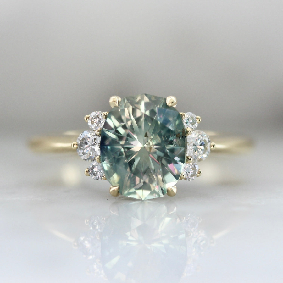 Light teal oval cut sapphire engagement Ring