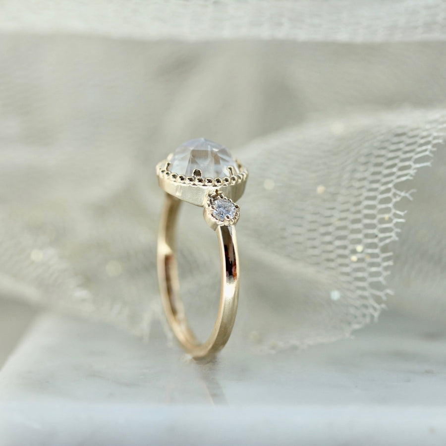 Love Potion Round Rose Cut Moonstone Ring