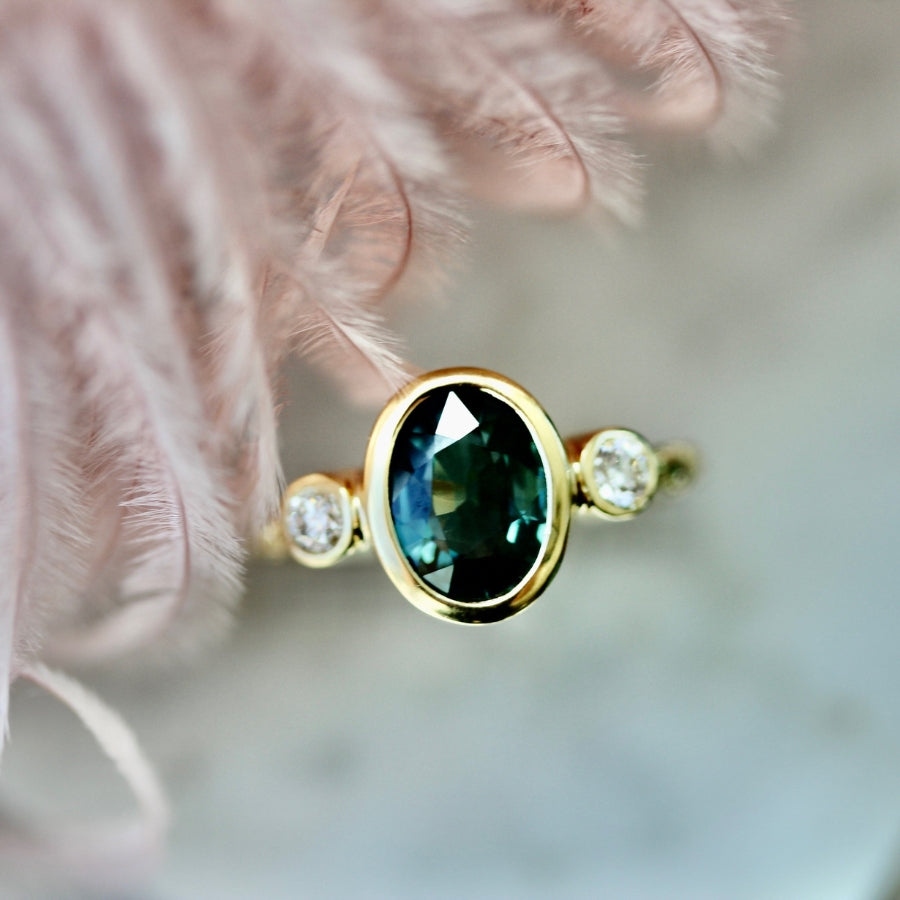 Lucky Charm Green Oval Cut Sapphire Ring