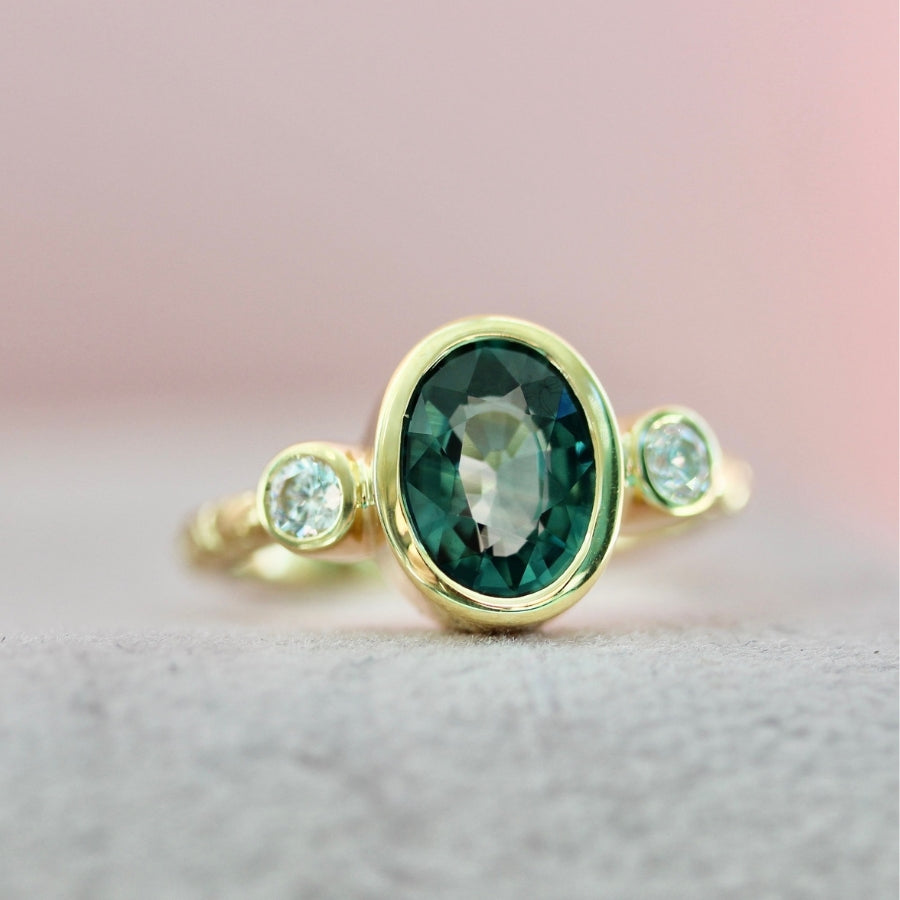 Lucky Charm Green Oval Cut Sapphire Ring