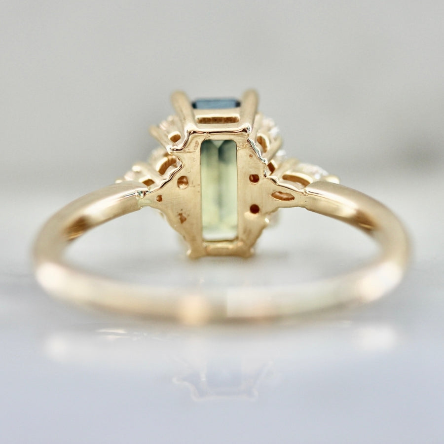 Matcha Monsoon Green-Yellow Parti Emerald Cut Sapphire Ring