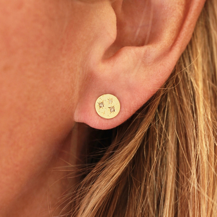 Medium Size Orion Engraved Champagne Diamond Earrings