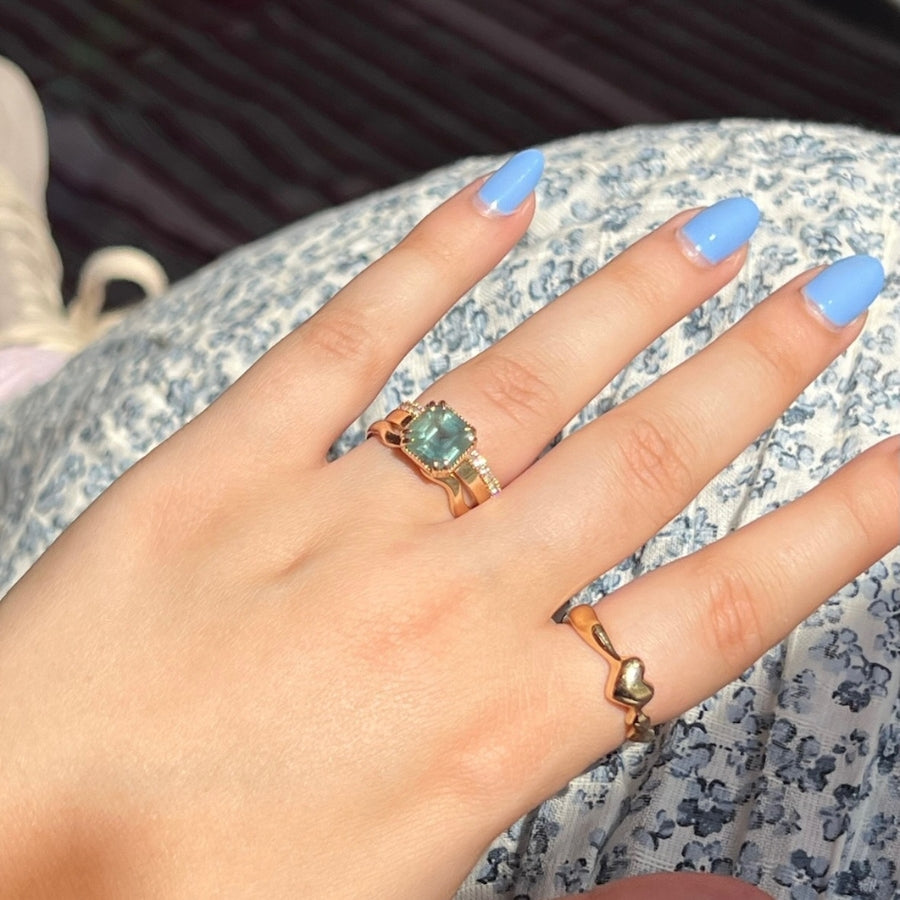 Midnight Snack Green-Blue Asscher Cut Opalescent Sapphire Ring