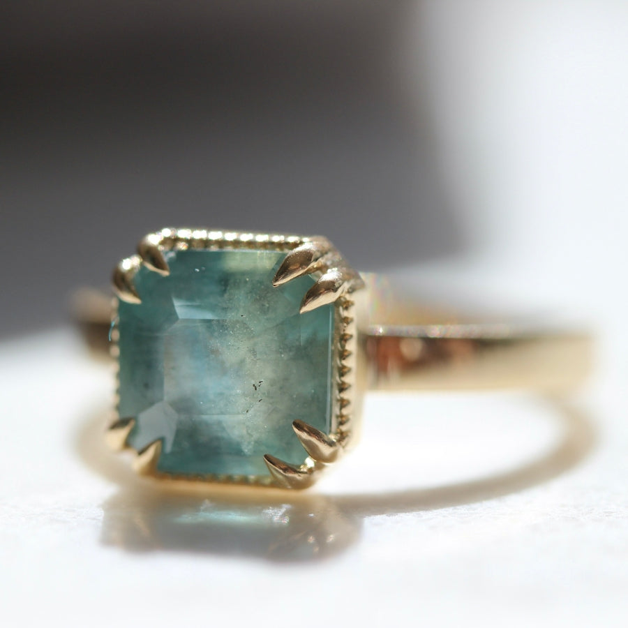 Midnight Snack Green-Blue Asscher Cut Sapphire Ring