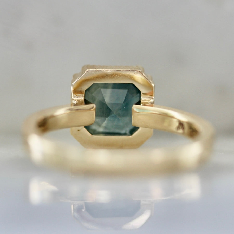 Midnight Snack Green-Blue Asscher Cut Sapphire Ring