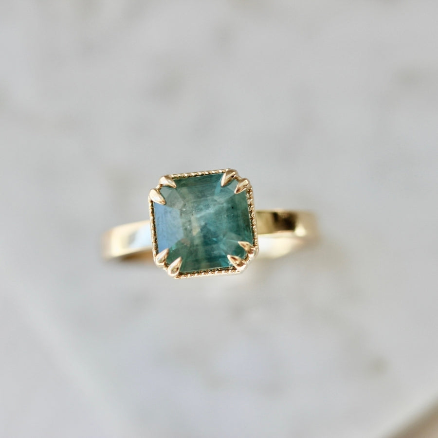 Midnight Snack Green-Blue Asscher Cut Sapphire Ring