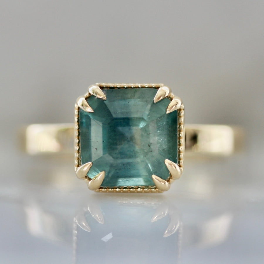 
            Midnight Snack Green-Blue Asscher Cut Sapphire Ring