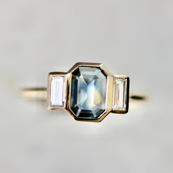 Moonwalk Blue-Green Portrait Cut Sapphire Ring