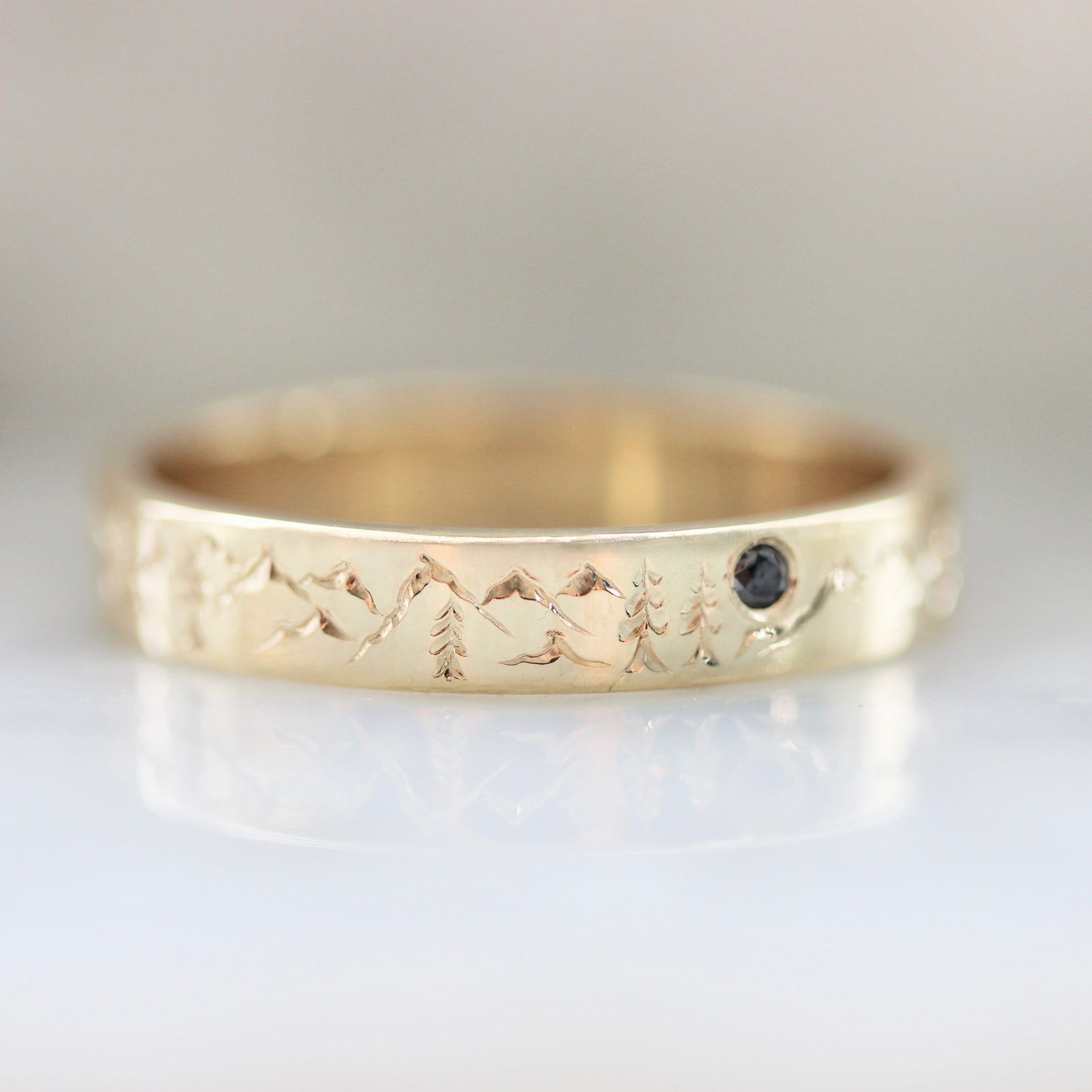 Mountain Rand Men's Wedding band with black diamond