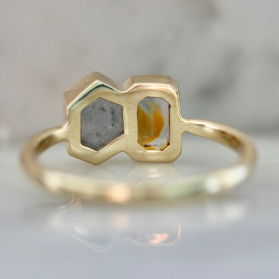 Mulder & Scully Orange-Blue Emerald Cut Montana Sapphire Ring
