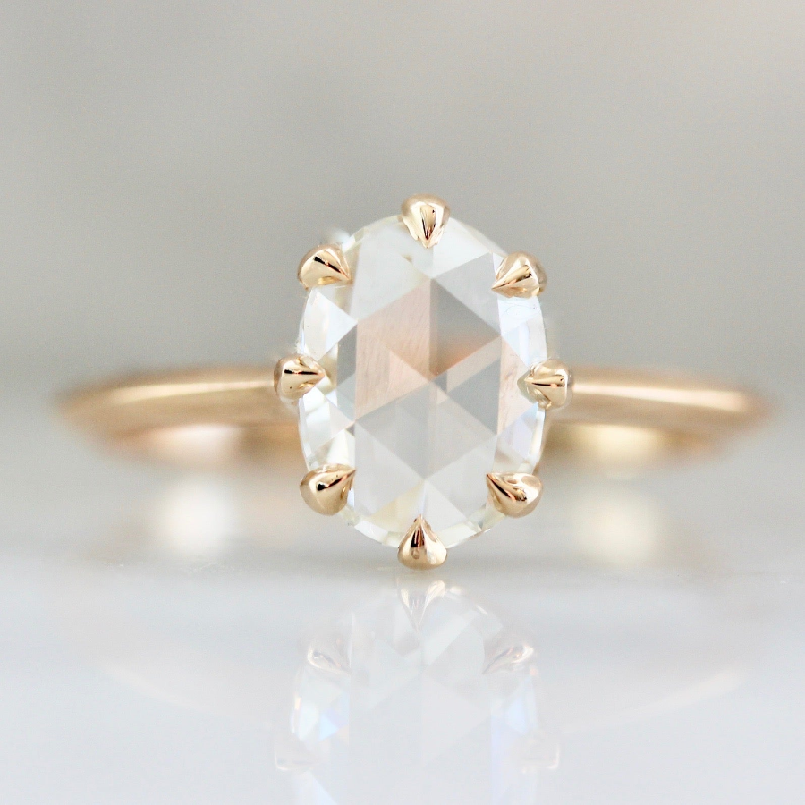 329 Nine Prong Rose Cut Oval Diamond Ring