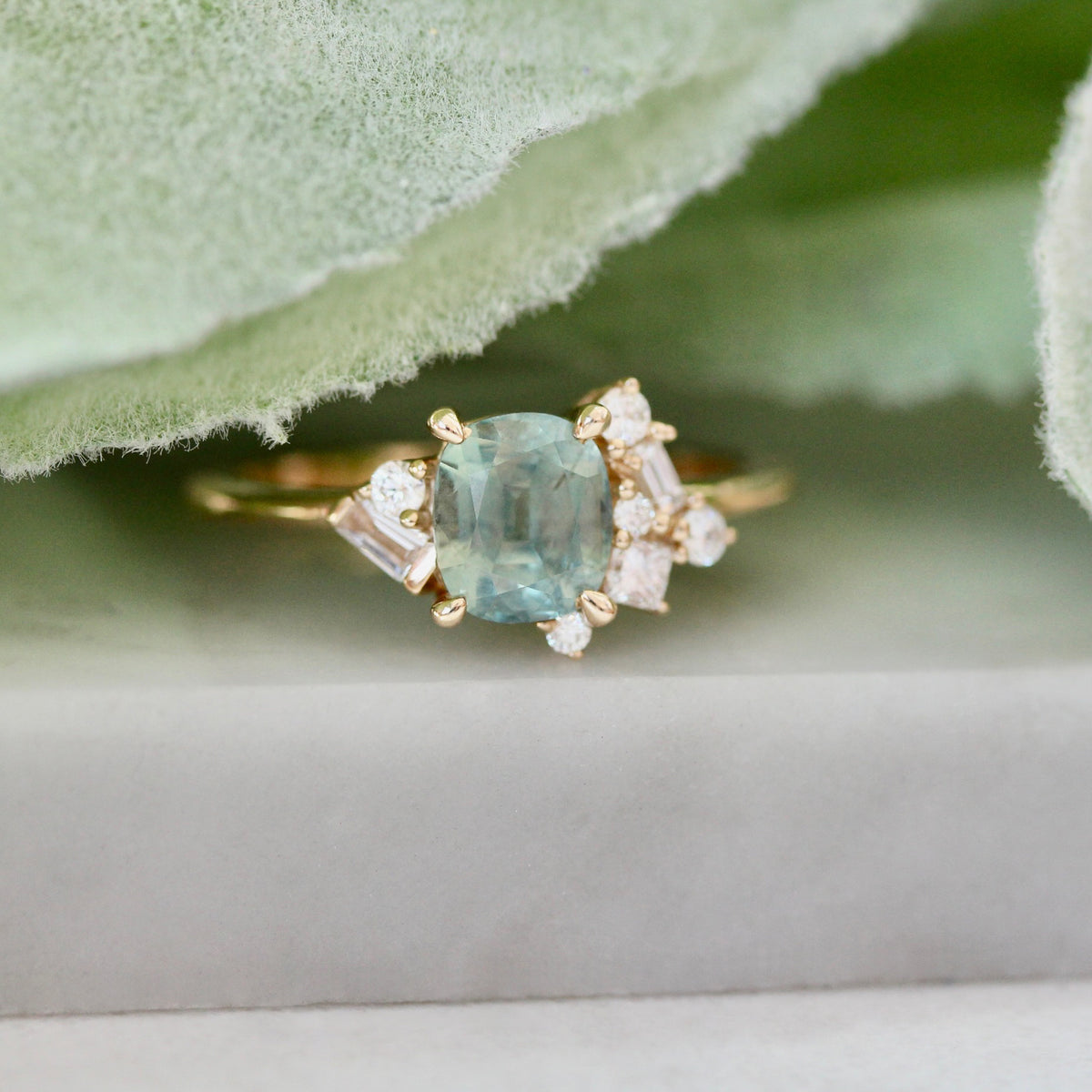 
            Opalescent green  Montana Sapphire cluster ring