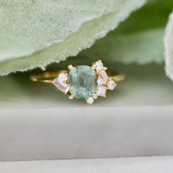 Gimlet Green Cushion Cut Montana Sapphire Ring