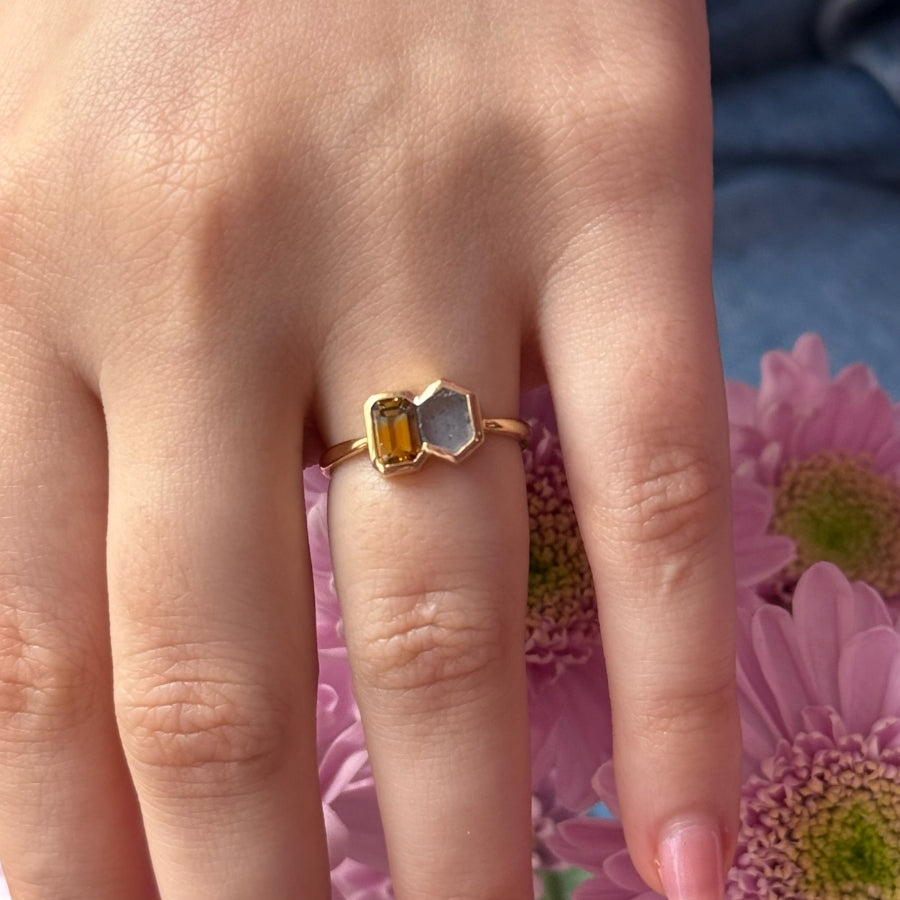 Orange-Blue Emerald Cut Montana Sapphire Ring