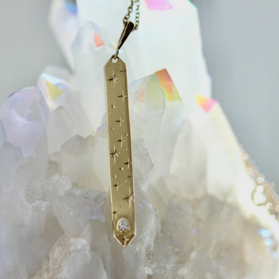 Orion Engraved Celestial Vertical Diamond Necklace