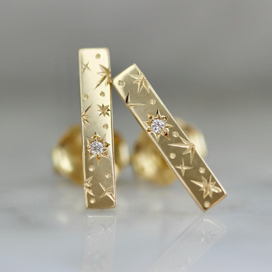 Orion Engraved Diamond Bar Earrings