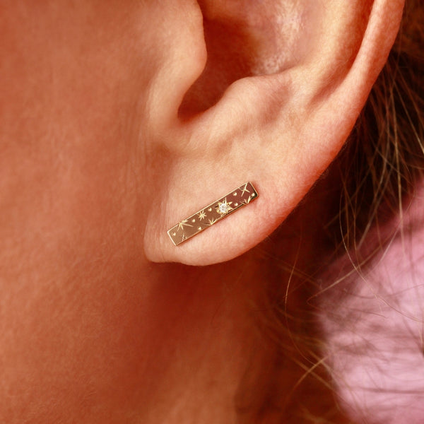 Orion Engraved Diamond Bar Earrings