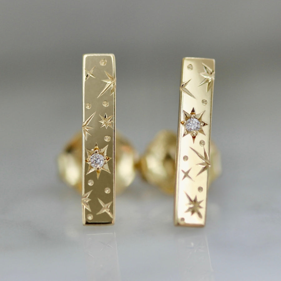 Orion Engraved Diamond Bar Earrings