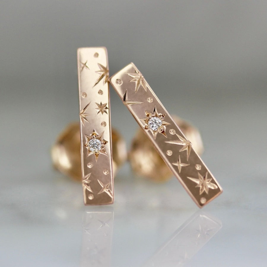 
            Orion Engraved Diamond Bar Earrings in rose gold