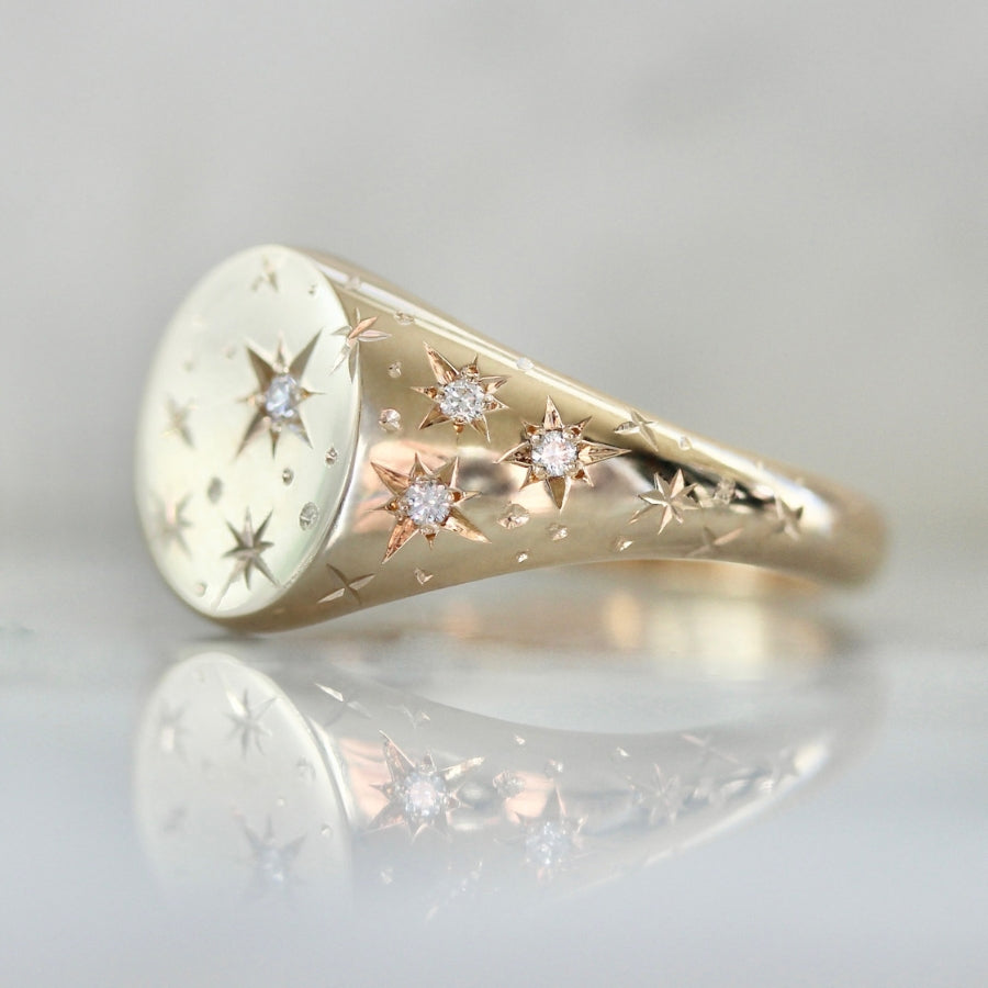 Orion Engraved Diamond Signet Ring