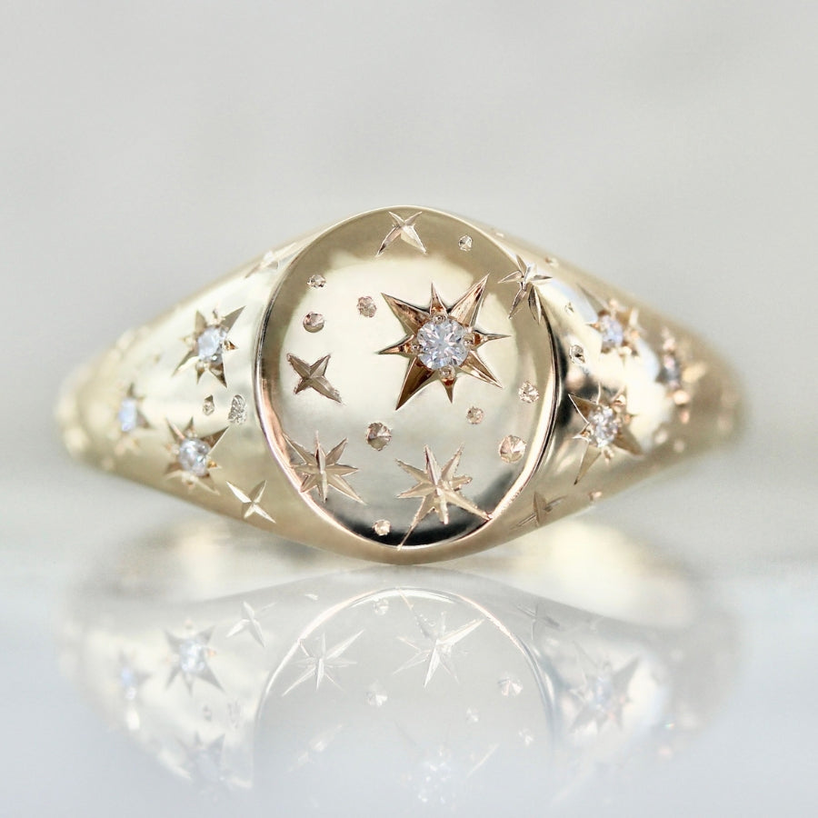Orion Engraved Diamond Signet Ring
