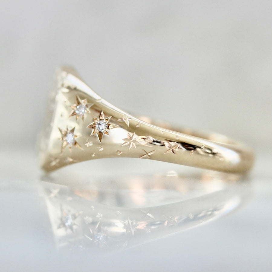 Orion Engraved Diamond Signet Ring