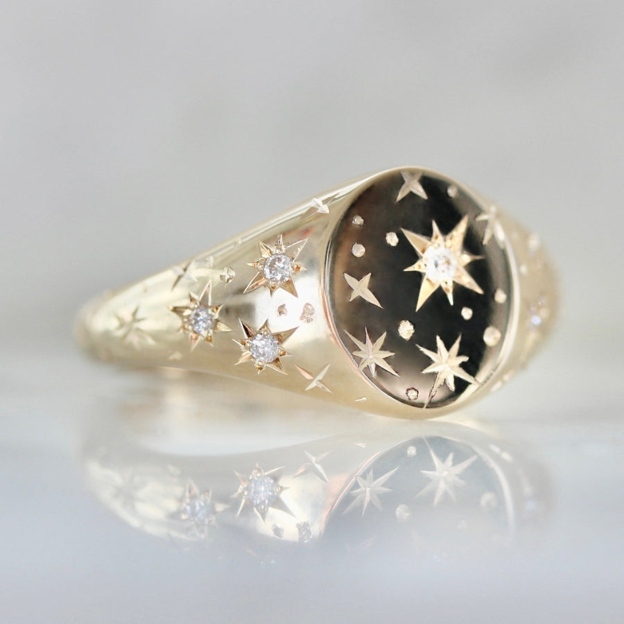 
            Orion Engraved Diamond Signet Ring