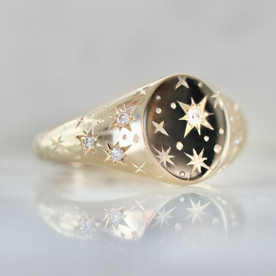 Orion Engraved Diamond Signet Ring