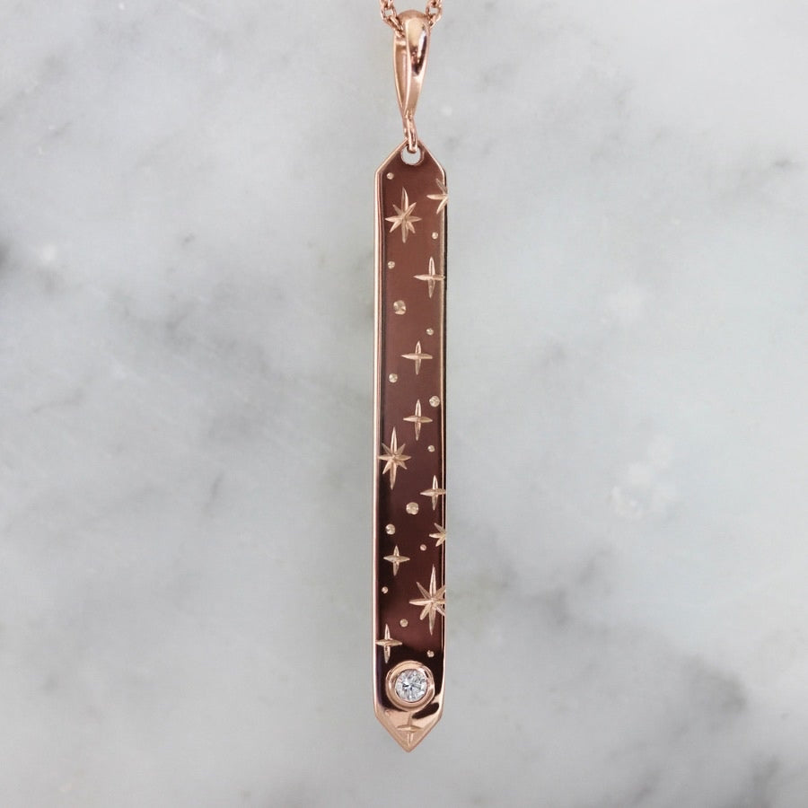 
            Orion Engraved Vertical Diamond Necklace in rose gold