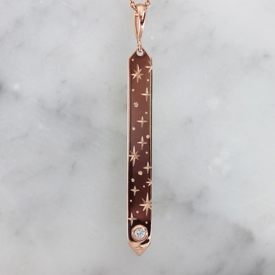 Orion Engraved Vertical Diamond Necklace in rose gold
