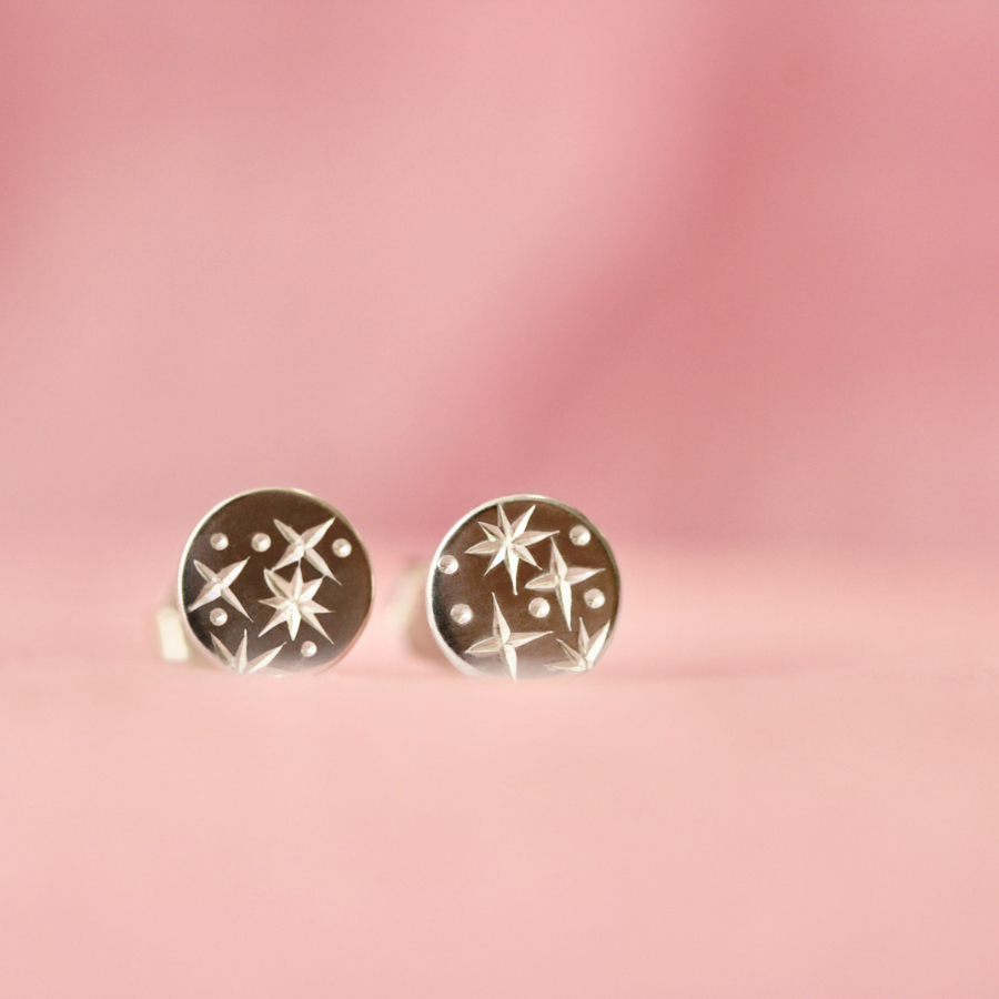 Orion Star Engraved Sterling Silver Earrings