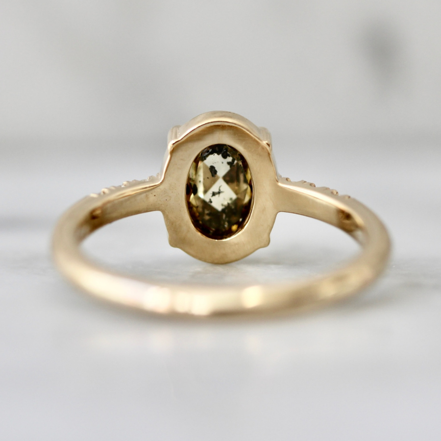 Oval Rose Cut Champagne Salt & Pepper Diamond Ring