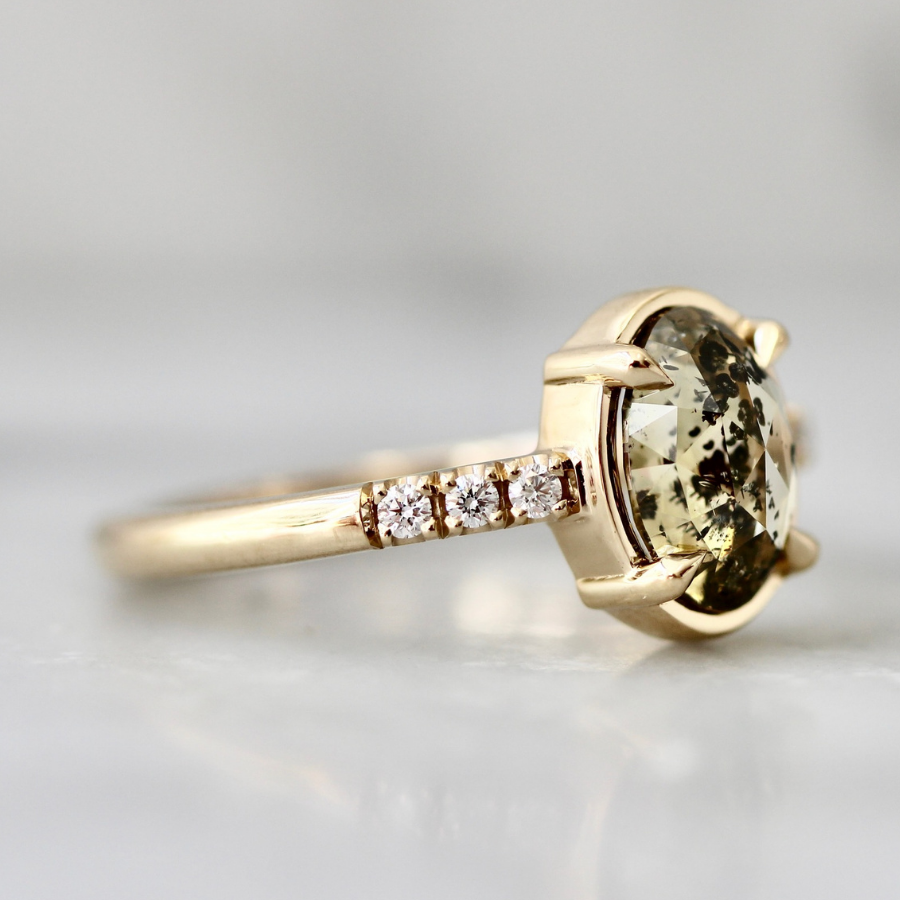 Oval Rose Cut Champagne Salt & Pepper Diamond Ring